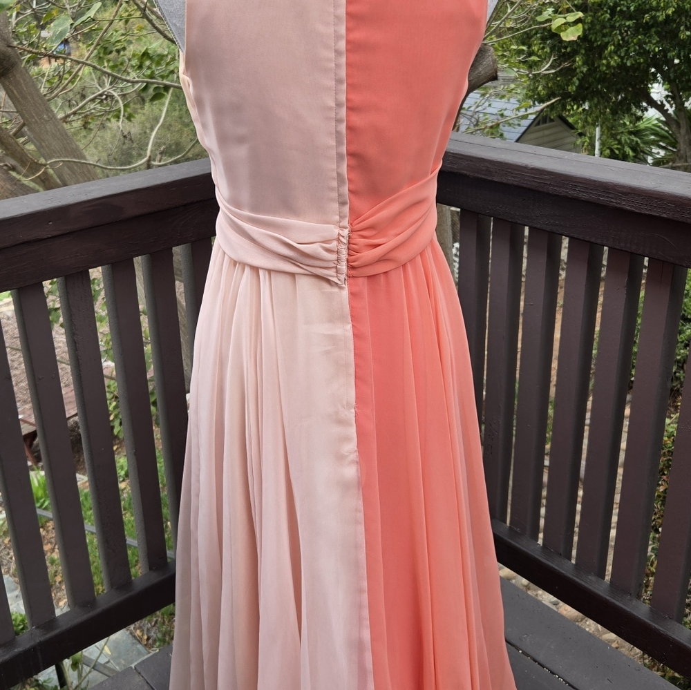 Jack Byan Vintage Seventies Coral Maxi Two-Tone Dress with Scarf Detail - Picture 8 of 10